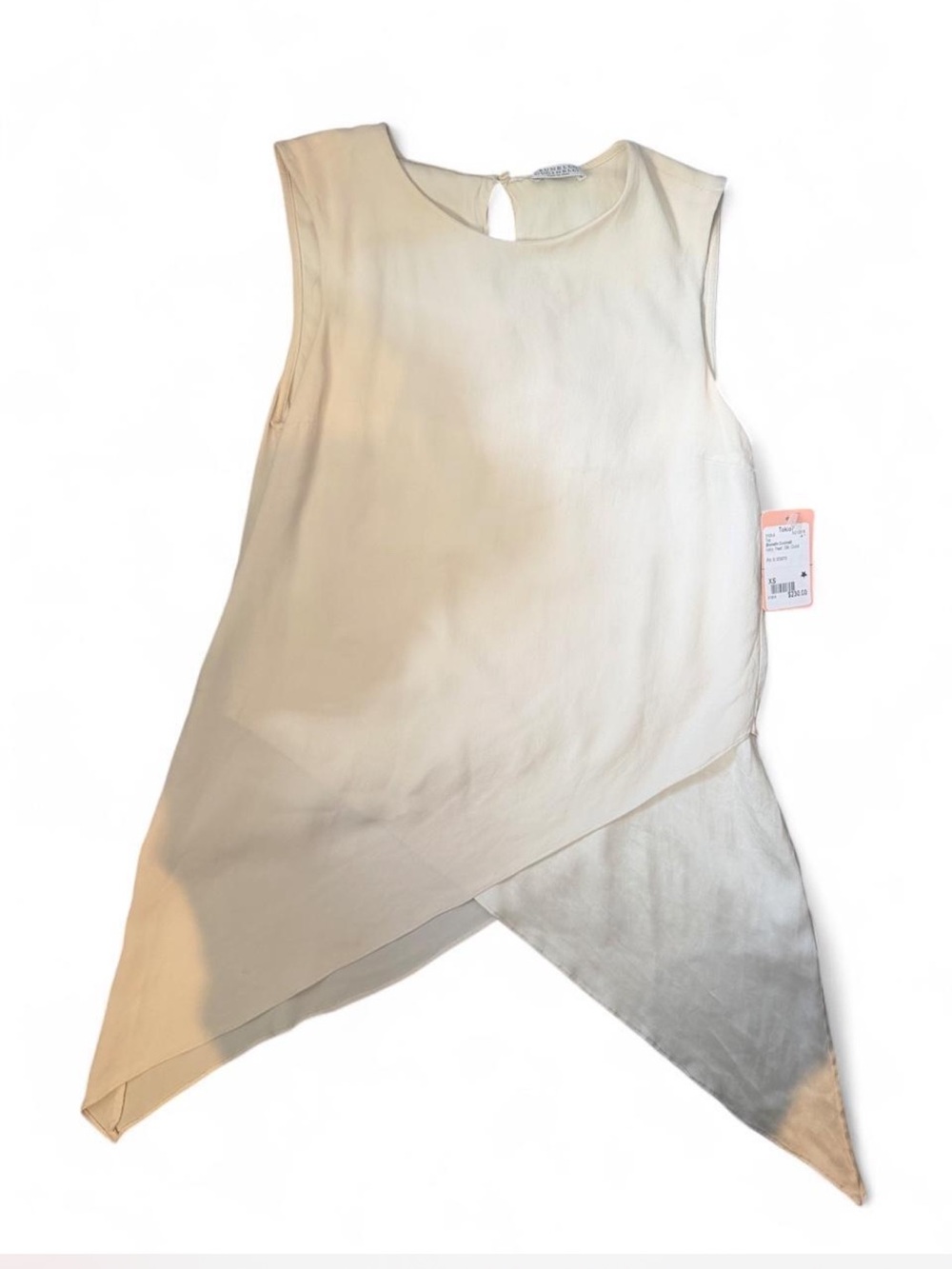 Brunello Cucinelli 100% Silk Ivory Asymmetric Handkerchief Hem Blouse Made Italy